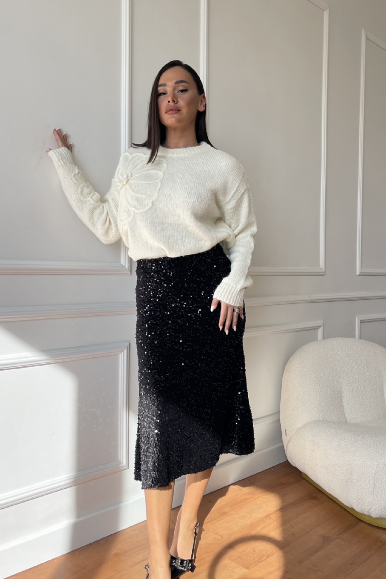 Προϊόν: Φούστα Midi Παγιέτα - Μαύρο Φούστα Midi Παγιέτα - Μαύρο