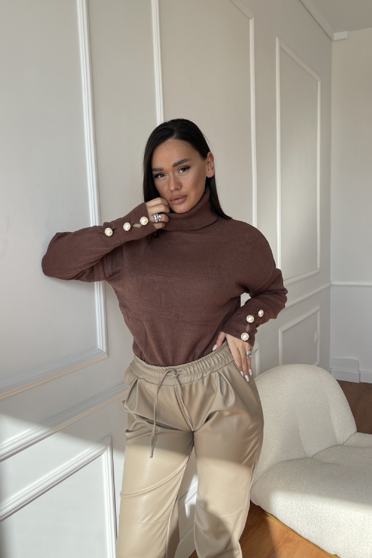 Προϊόν: Μπλούζα Πλεκτή Ζιβάγκο Με Κουμπιά Στα Μανίκια - Καφέ Μπλούζα Πλεκτή Ζιβάγκο Με Κουμπιά Στα Μανίκια - Καφέ