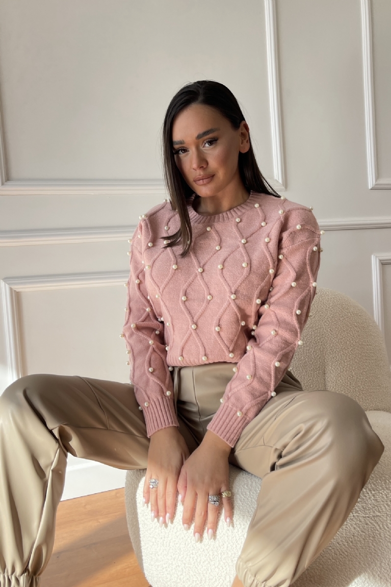 Προϊόν: Μπλούζα Πλεκτή Crop Με Πέρλες - Ροζ Μπλούζα Πλεκτή Crop Με Πέρλες - Ροζ