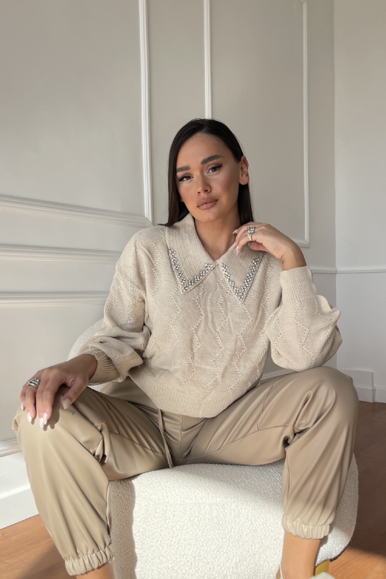 Προϊόν: Μπλούζα Πλεκτή Crop Με Γιακά & Λεπτομέρειες - Μπεζ Μπλούζα Πλεκτή Crop Με Γιακά & Λεπτομέρειες - Μπεζ