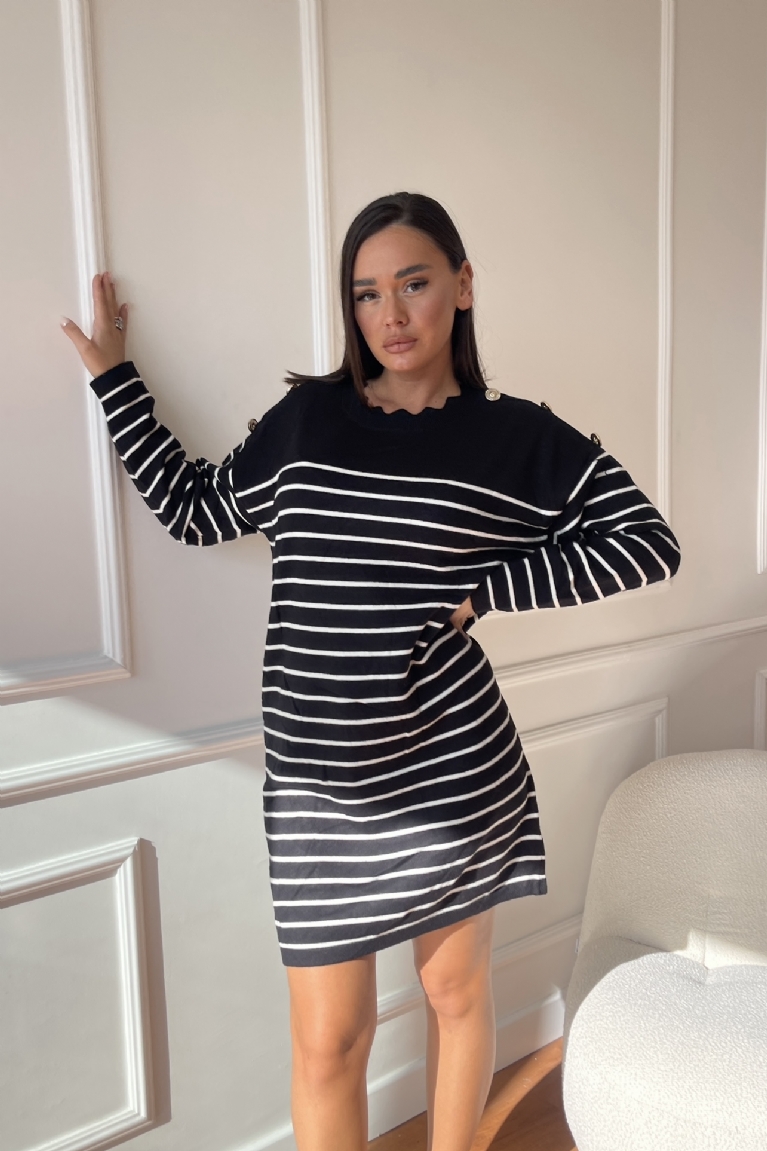 Προϊόν: Φόρεμα Ριγέ Μακρυμάνικο - Μαύρο Φόρεμα Ριγέ Μακρυμάνικο - Μαύρο