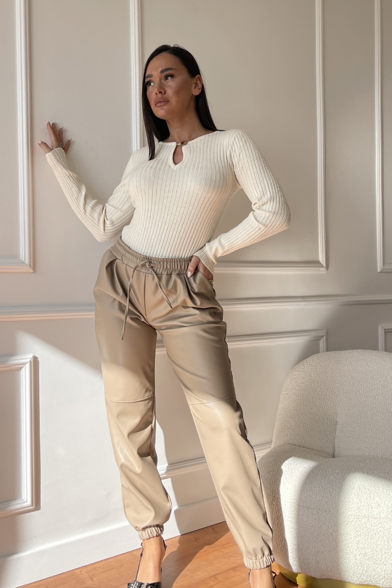 Προϊόν: Παντελόνι Δερματίνη Με Κορδόνι - Μπεζ Παντελόνι Δερματίνη Με Κορδόνι - Μπεζ