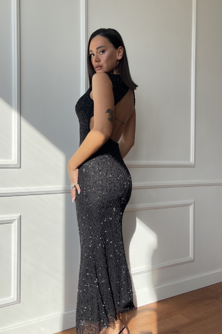 Προϊόν: Φόρεμα Αμάνικο Εξώπλατο Με Παγιέτα - Μαύρο Φόρεμα Αμάνικο Εξώπλατο Με Παγιέτα - Μαύρο