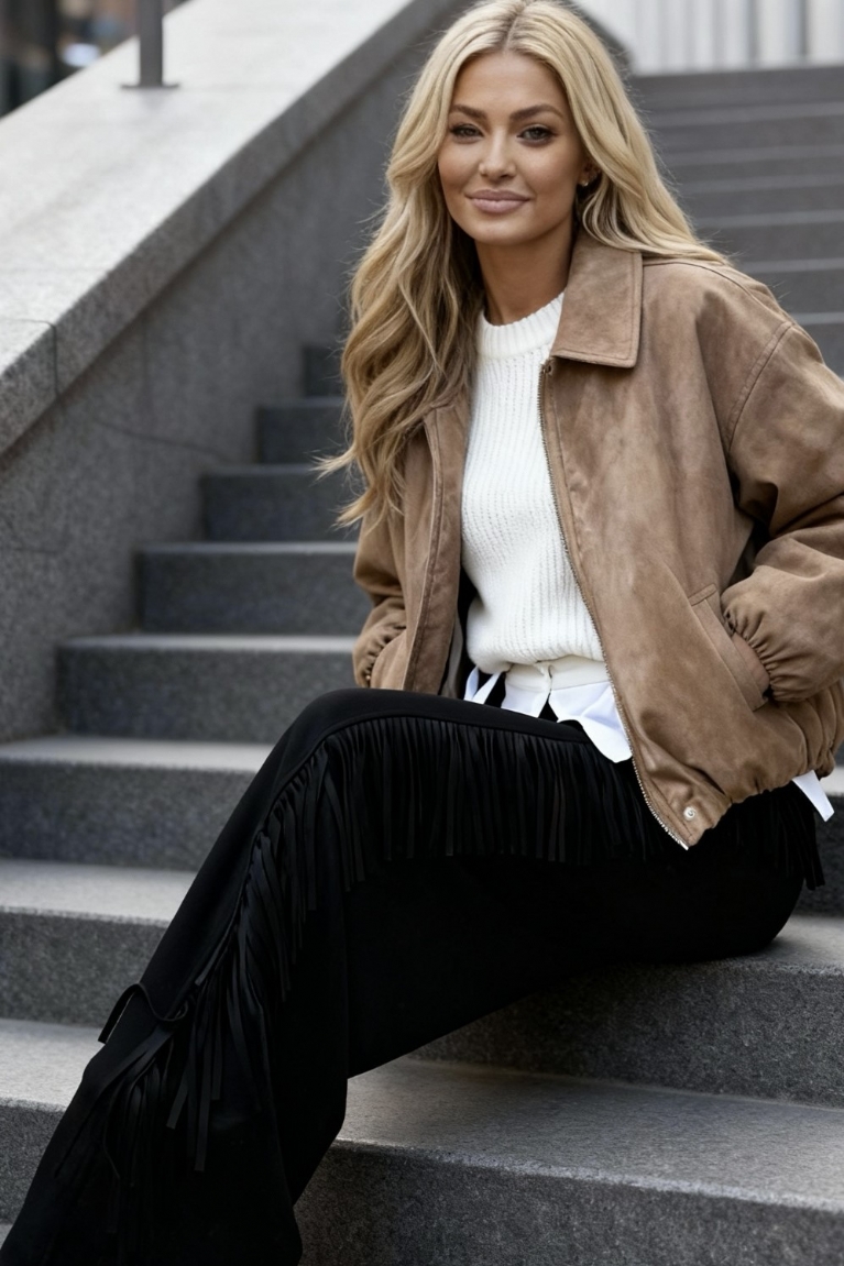 Παντελόνι Με Κρόσια - Μαύρο