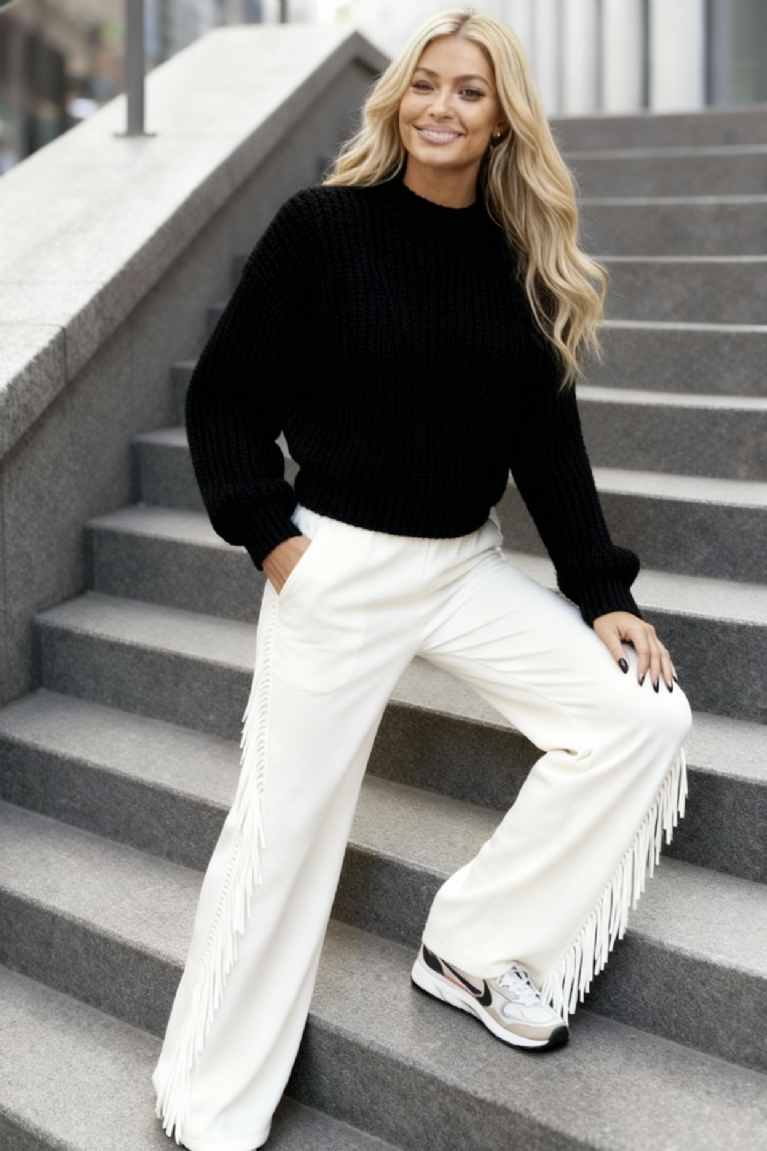 Παντελόνι Με Κρόσια - Λευκό