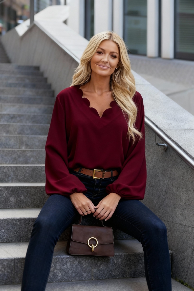 Προϊόν: Μπλούζα Με Μακριά Μανίκια & Σχέδιο Στο Ντεκολτέ - Μπορντό Μπλούζα Με Μακριά Μανίκια & Σχέδιο Στο Ντεκολτέ - Μπορντό