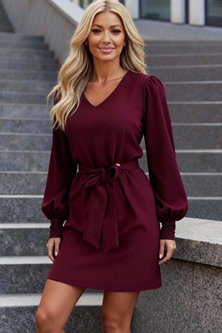 Προϊόν: Φόρεμα Μακρυμάνικο Mini Με Ζώνη - Μπορντό Φόρεμα Μακρυμάνικο Mini Με Ζώνη - Μπορντό