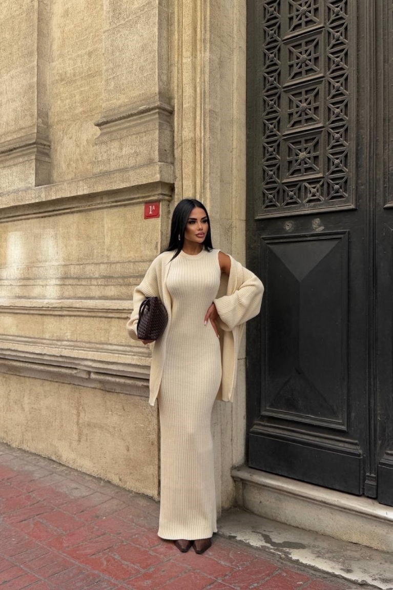 Προϊόν: Σετ Φόρεμα Πλεκτό Ζιβάγκο & Μακρυά Ζακέτα - Εκρού Σετ Φόρεμα Πλεκτό Ζιβάγκο & Μακρυά Ζακέτα - Εκρού