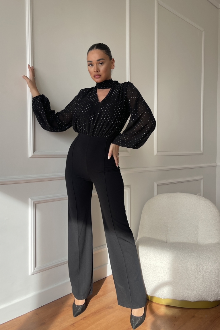 Ολόσωμη Φόρμα Μακρυμάνικη Με Strass - Μαύρο