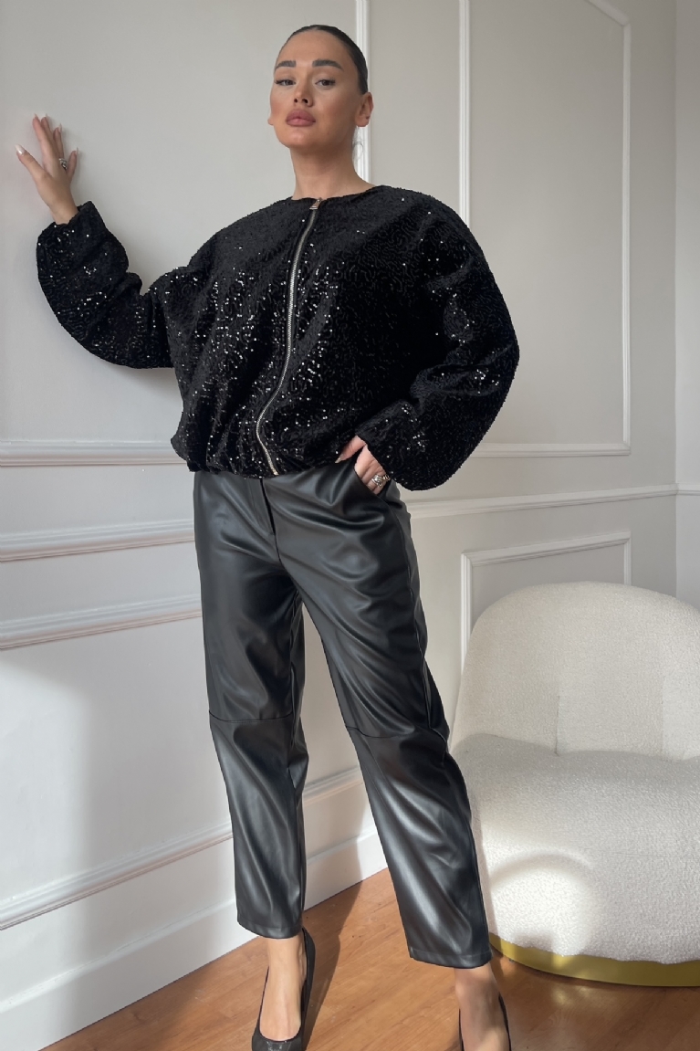 Προϊόν: Ζακέτα Με Παγιέτες & Φερμουάρ - Μαύρο Ζακέτα Με Παγιέτες & Φερμουάρ - Μαύρο
