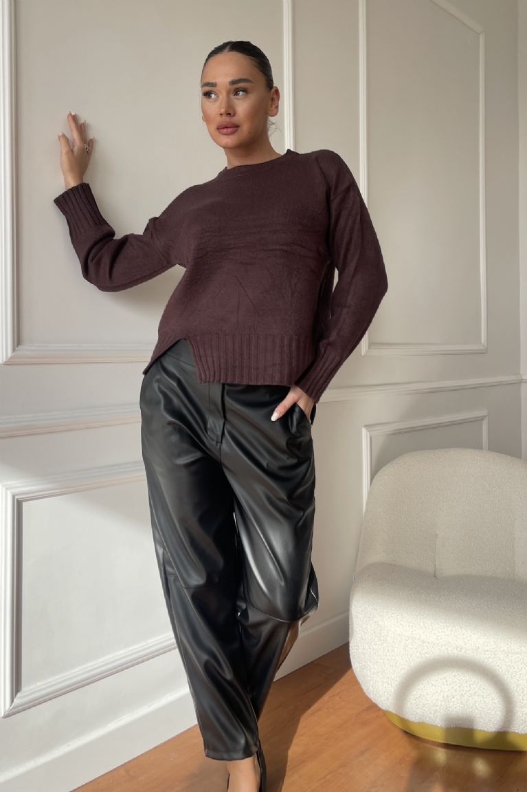 Προϊόν: Μπλούζα Πλεκτή Oversize - Καφέ Μπλούζα Πλεκτή Oversize - Καφέ