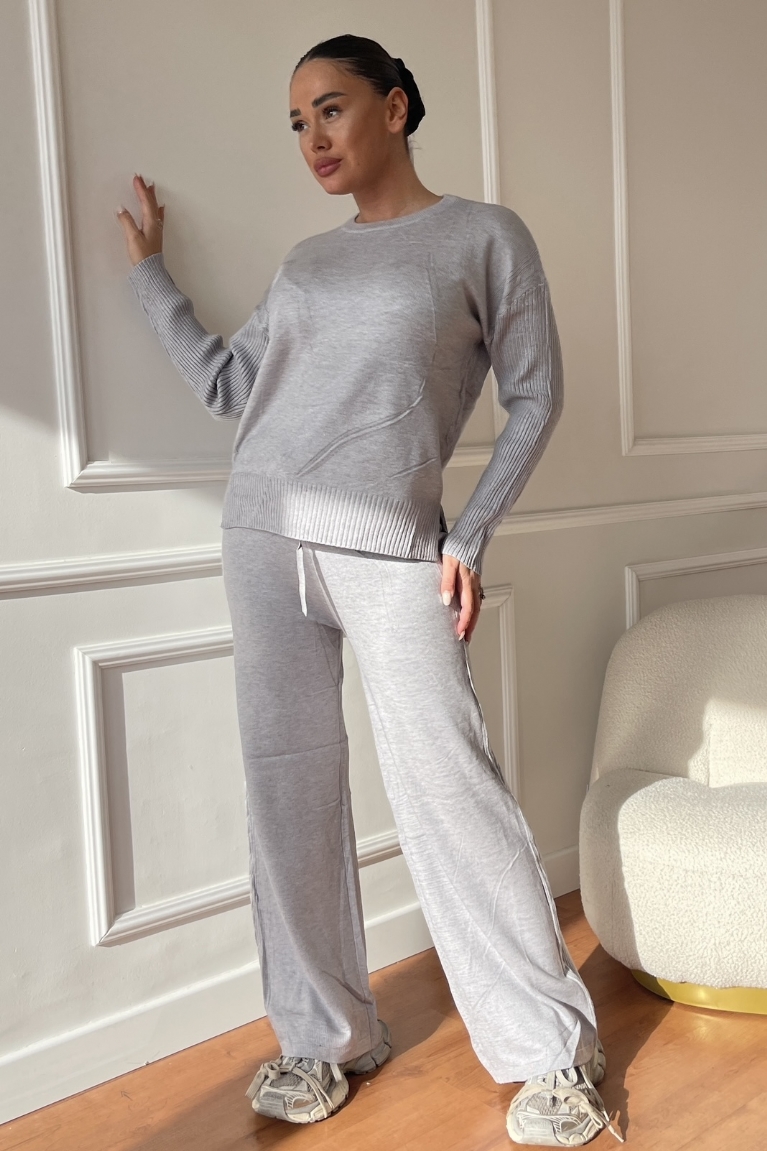 Προϊόν: Σετ Πλεκτή Μπλούζα Μακρυμάνικη & Παντελόνα Με Λάστιχο - Γκρι Σετ Πλεκτή Μπλούζα Μακρυμάνικη & Παντελόνα Με Λάστιχο - Γκρι