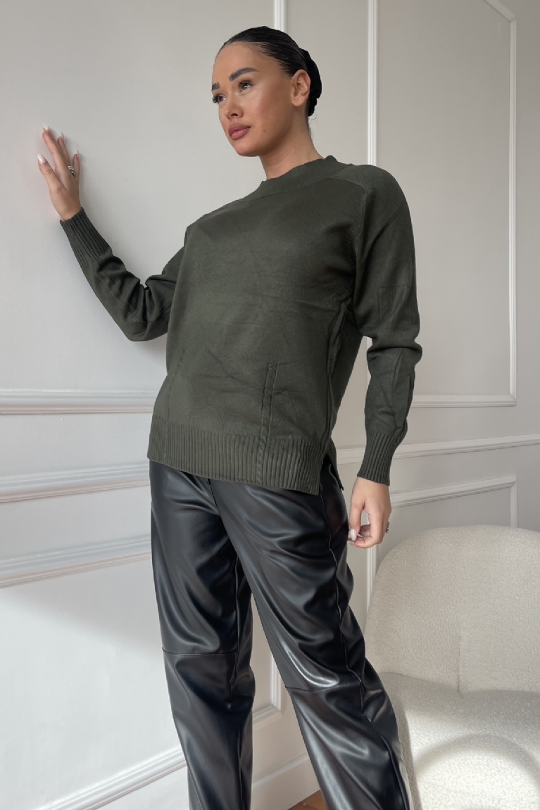 Προϊόν: Μπλούζα Πλεκτή Με Σχέδιο Στην Πλέξη - Χακί Μπλούζα Πλεκτή Με Σχέδιο Στην Πλέξη - Χακί