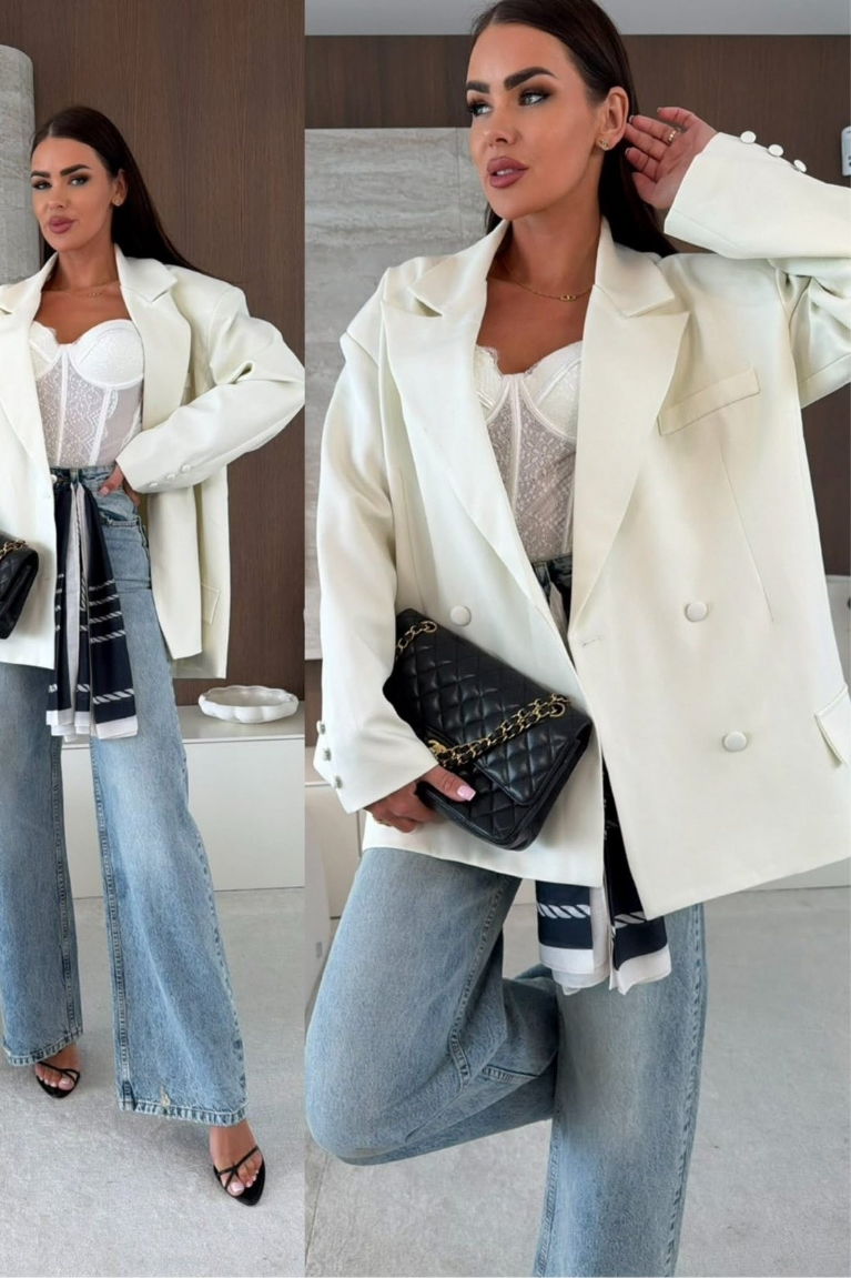 Blazer Oversized με κουμπιά - Λευκό