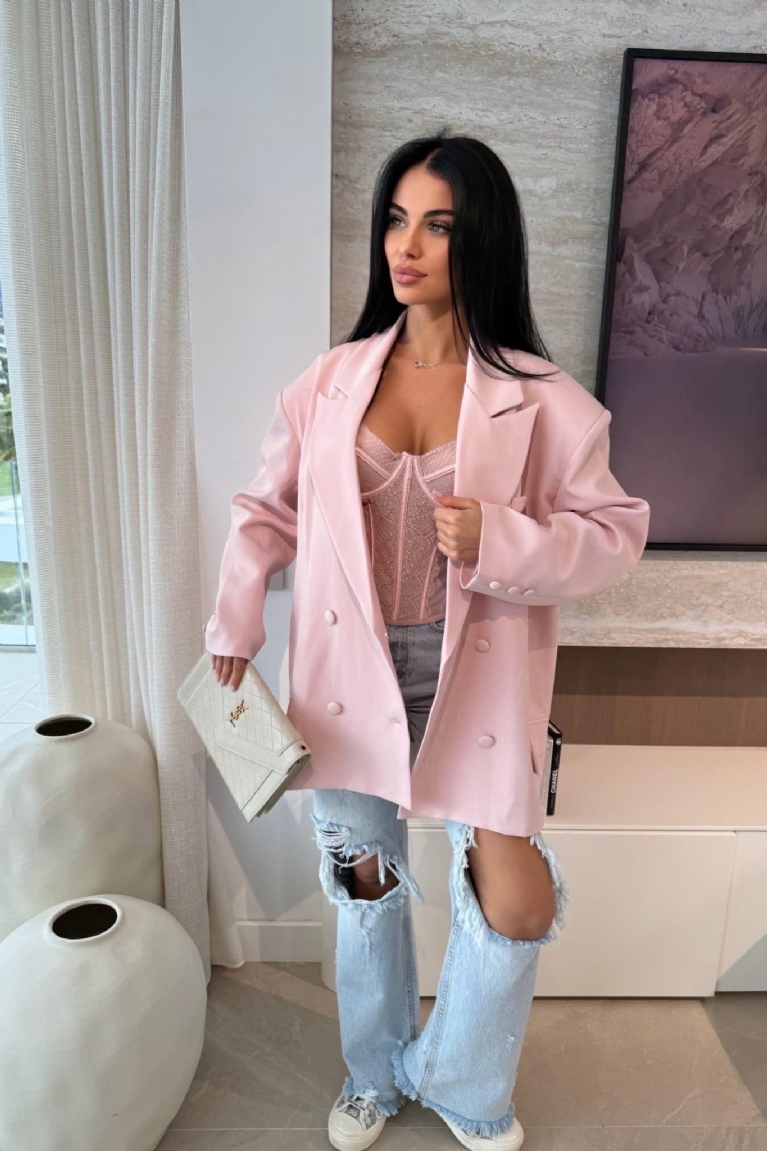 Blazer Oversized με κουμπιά - Ροζ