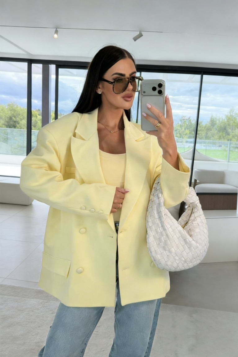 Blazer Oversized με κουμπιά - Κίτρινο