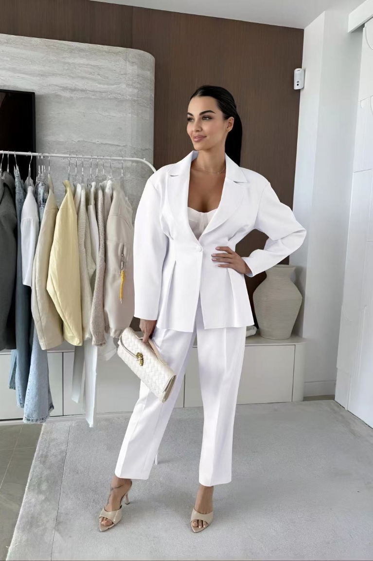 Κουστούμι Παντελόνι & Σακάκι με πιέτες - Λευκό