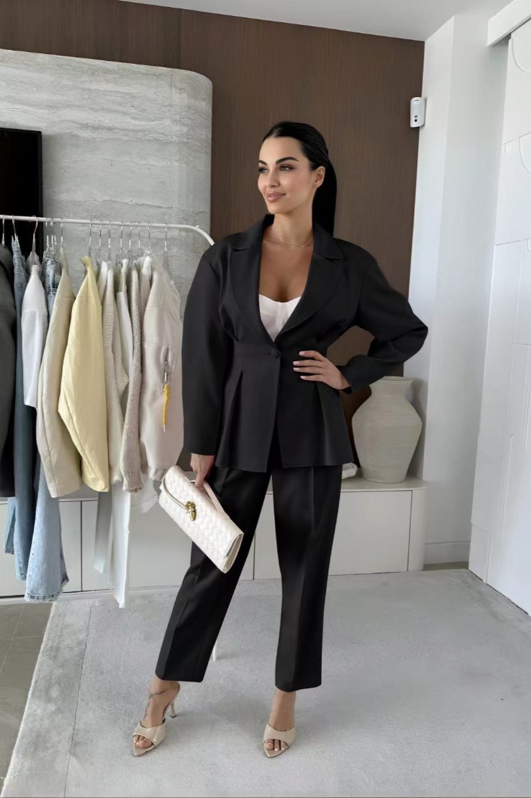 Κουστούμι Παντελόνι & Σακάκι με πιέτες - Μαύρο