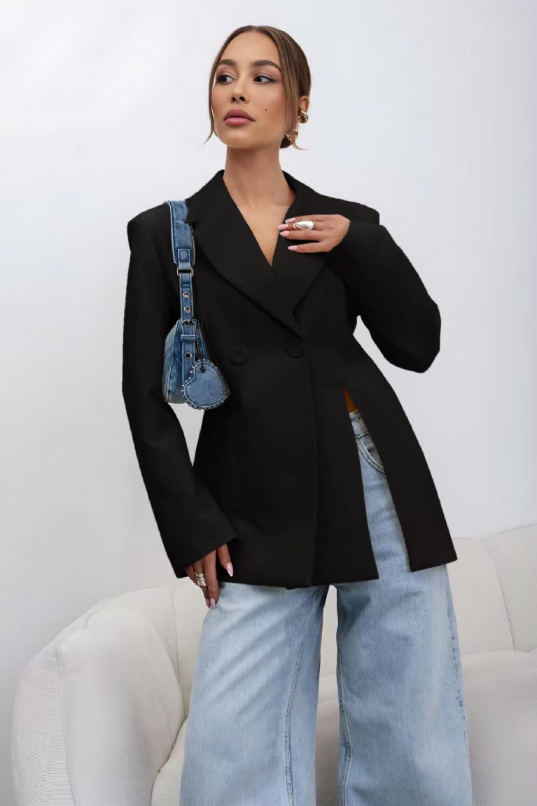 Σταυρωτό Σακάκι Blazer με σκίσιμο - Μαύρο