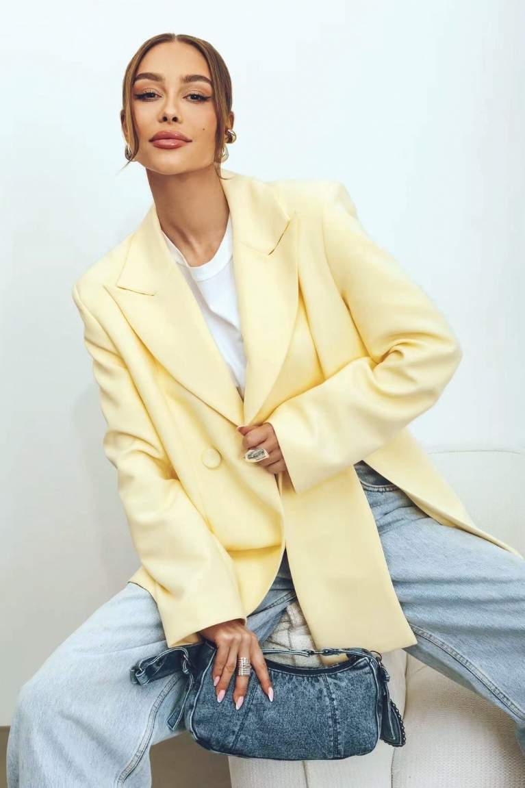 Σταυρωτό Σακάκι Blazer με σκίσιμο - Κίτρινο