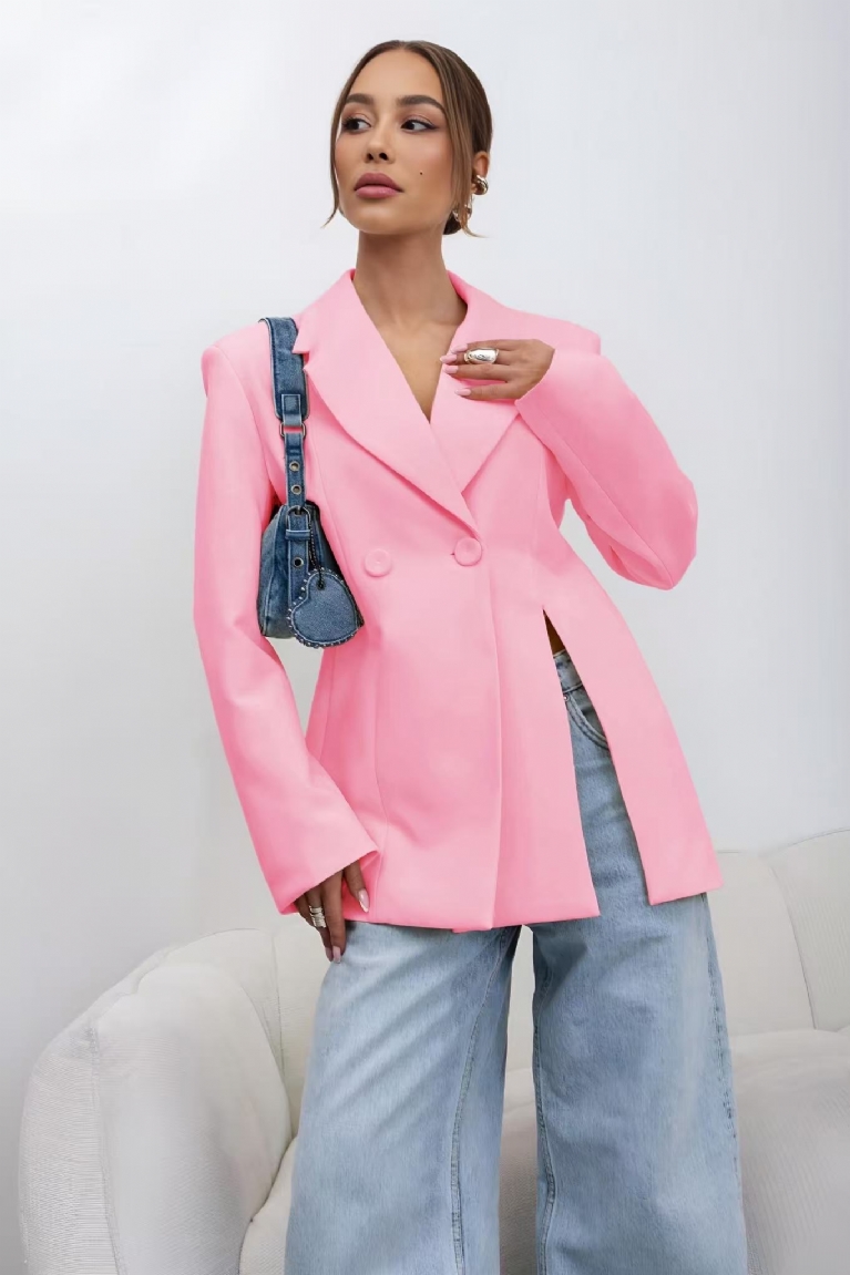 Σταυρωτό Σακάκι Blazer με σκίσιμο - Ροζ