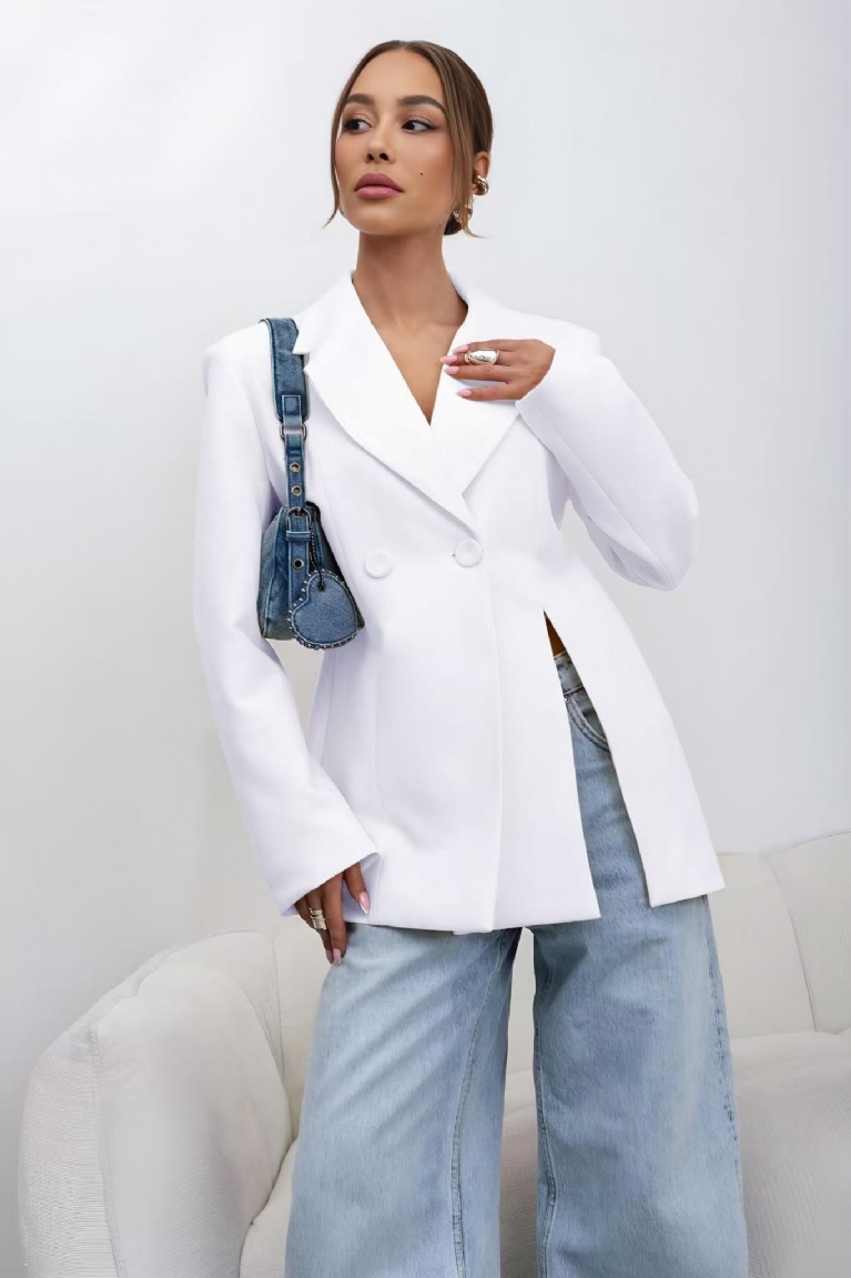 Σταυρωτό Σακάκι Blazer με σκίσιμο - Λευκό