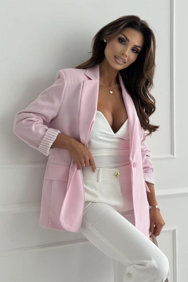 Σακάκι Chic με γύρισμα Ριγέ - Ροζ