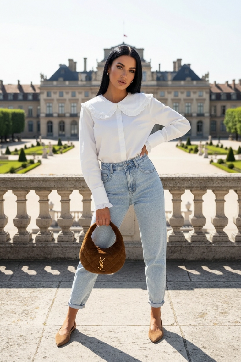 Πουκάμισο με Μεγάλο Γιακά & Βολάν - Λευκό