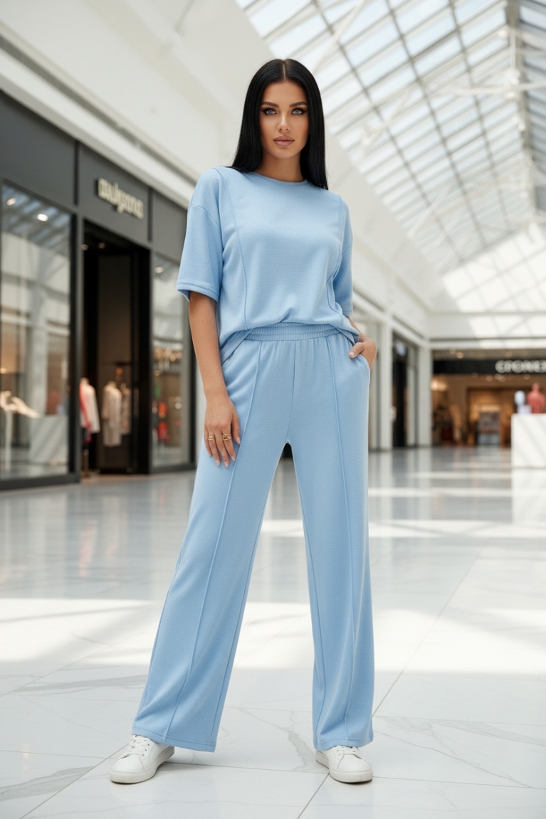 Σετ Φόρμας με Κοντομάνικη Μπλούζα & Παντελόνα με Νερβίρ - Γαλάζιο
