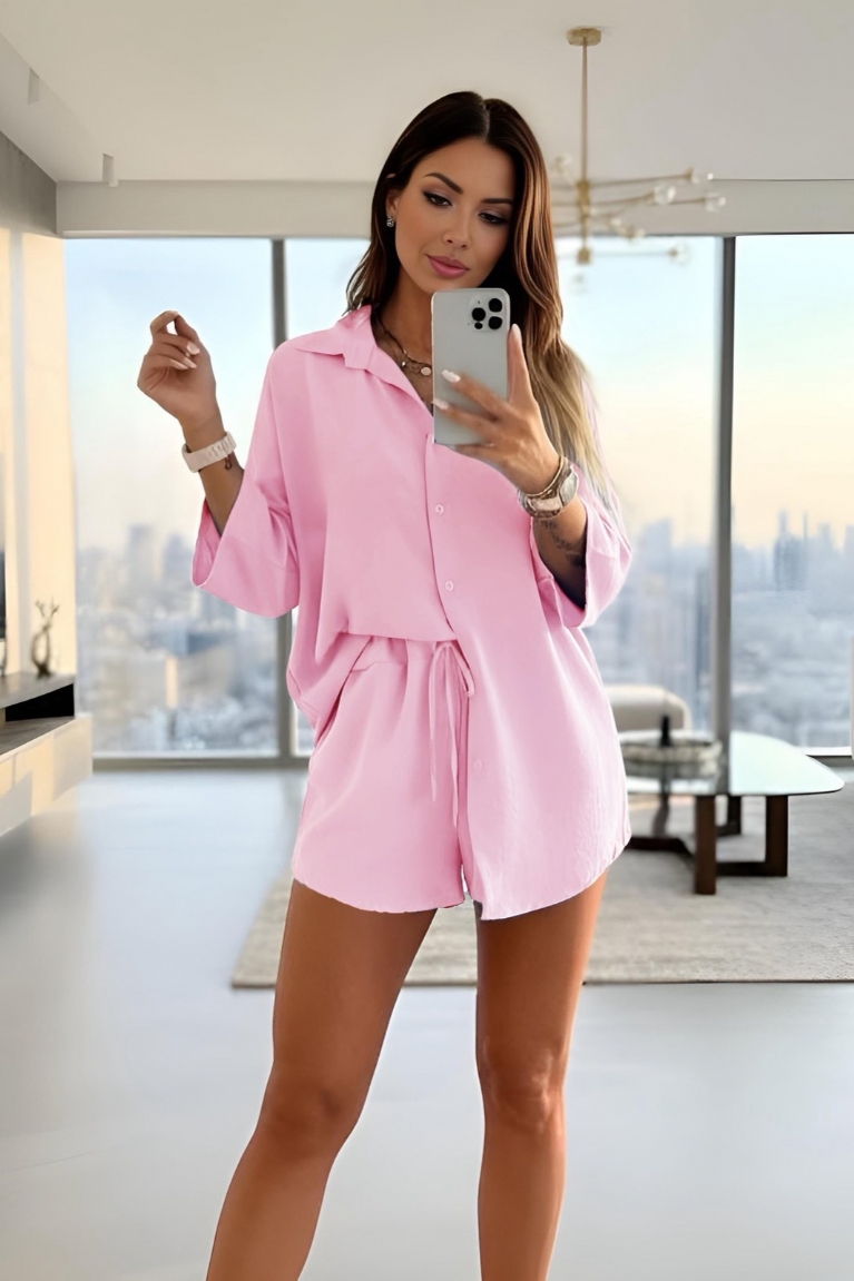 Σετ Πουκάμισο-Σορτς Μονόχρωμο - Ροζ