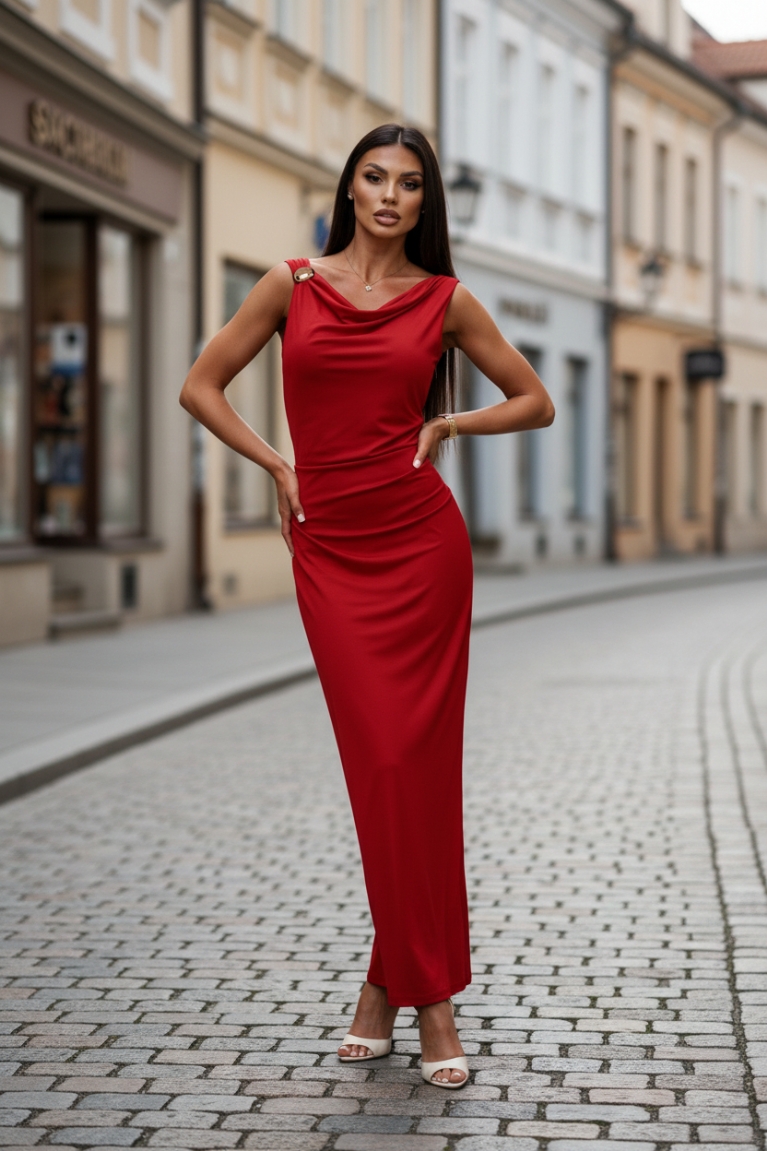 Προϊόν: Maxi Φόρεμα Αμάνικο με Αγκράφα - Κόκκινο Maxi Φόρεμα Αμάνικο με Αγκράφα - Κόκκινο