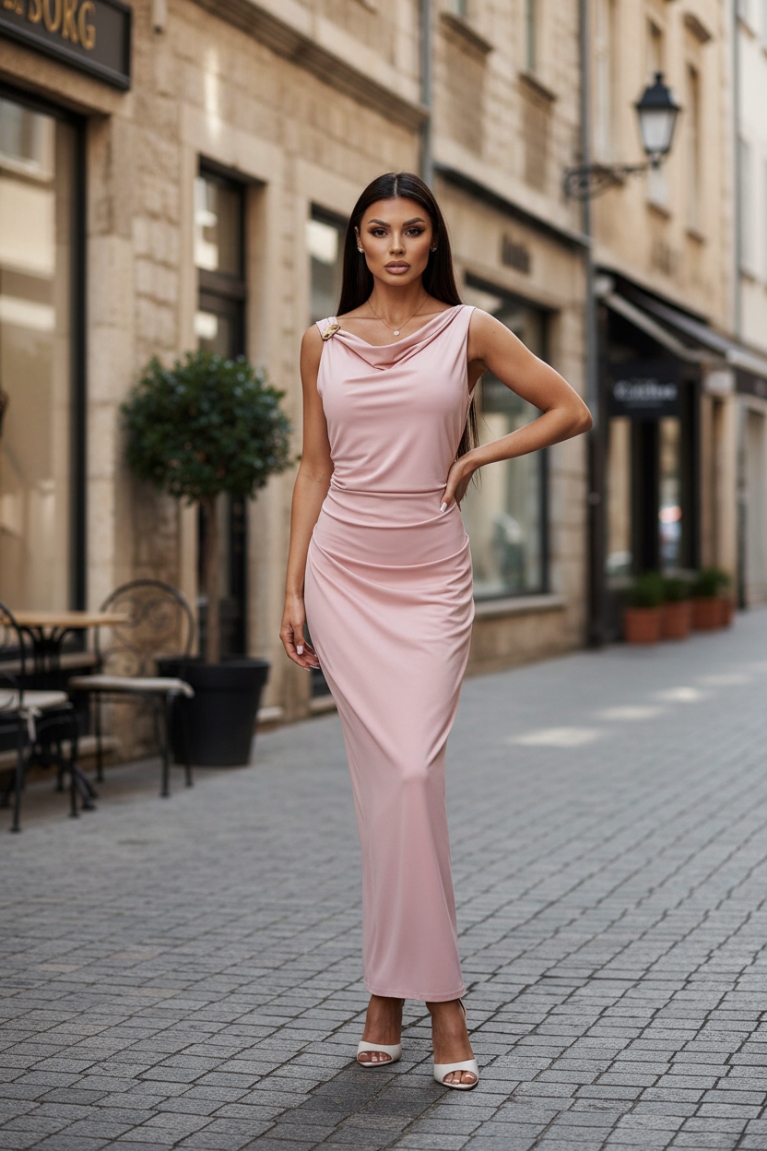 Προϊόν: Maxi Φόρεμα Αμάνικο με Αγκράφα - Ροζ Maxi Φόρεμα Αμάνικο με Αγκράφα - Ροζ