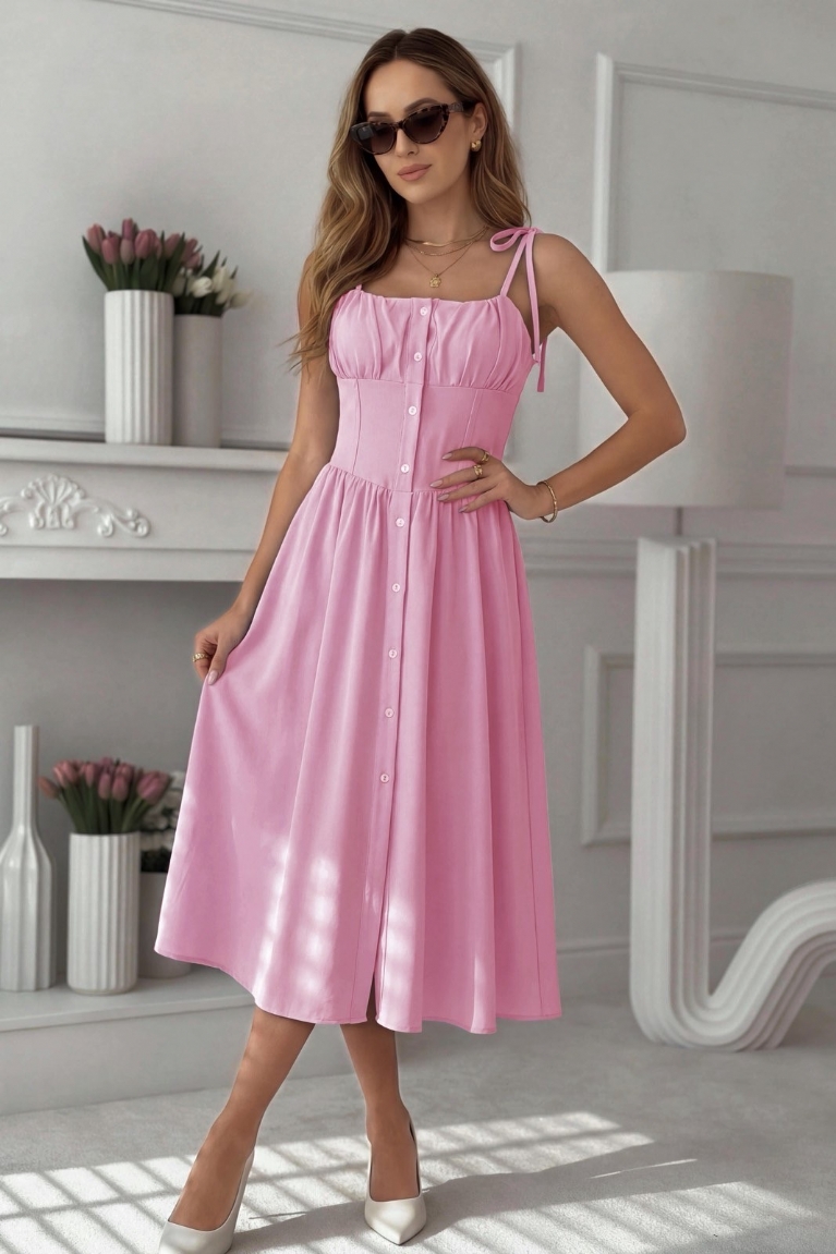 Midi Φόρεμα με Τιράντες - Ροζ