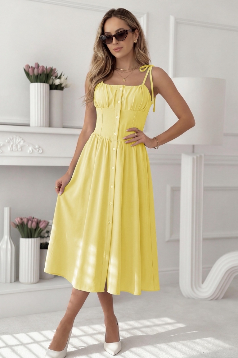 Midi Φόρεμα με Τιράντες - Κίτρινο