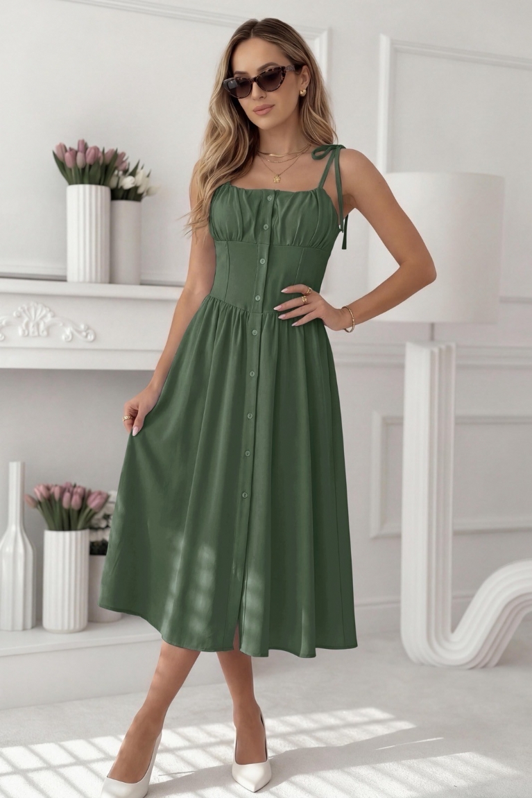 Midi Φόρεμα με Τιράντες - Χακί