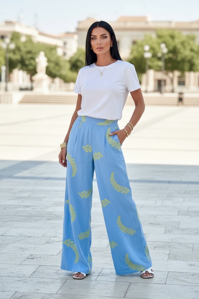 Παντελόνα Εμπριμέ - Γαλάζιο