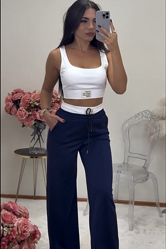 Σετ Φόρμας Crop Top & Παντελόνι Με Εσωτερικό Λάστιχο - Μπλε