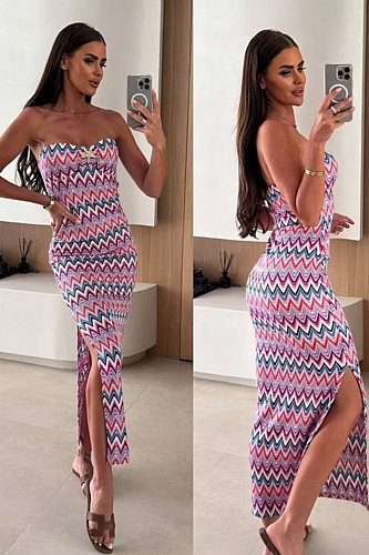 Φόρεμα Ριπ Strapless Με Χρυσή Λεπτομέρεια - Λιλά
