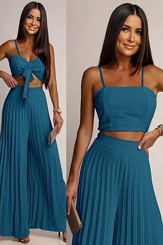 Σετ Crop Top Τιράντα Με Δέσιμο & Παντελόνα - Χακί