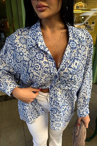 Πουκάμισο Εμπριμέ Oversize - Μπλε