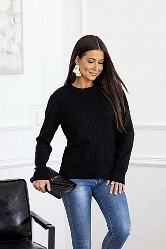 Μπλούζα Πλεκτή Μακρυμάνικη Με Σχέδιο Στην Πλέξη - Μαύρο