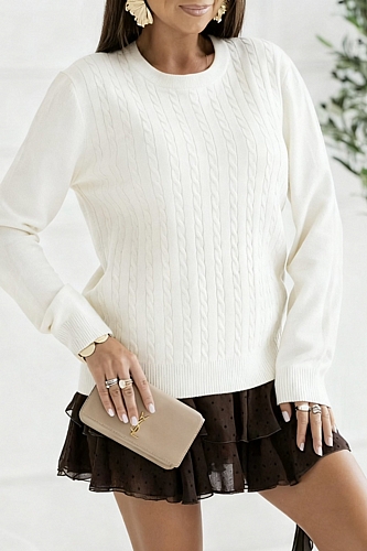 Μπλούζα Πλεκτή Μακρυμάνικη Με Σχέδιο Στην Πλέξη - Λευκό