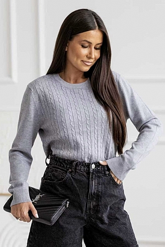 Μπλούζα Πλεκτή Μακρυμάνικη Με Σχέδιο Στην Πλέξη - Γκρι