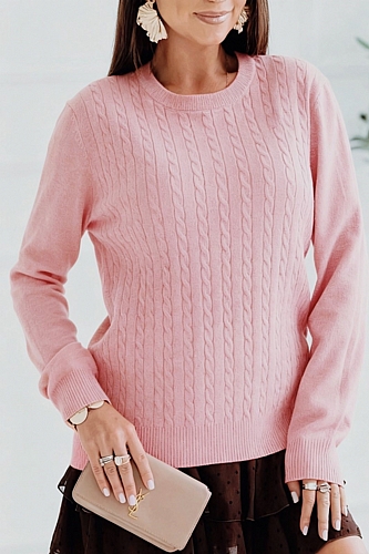 Μπλούζα Πλεκτή Μακρυμάνικη Με Σχέδιο Στην Πλέξη - Ροζ