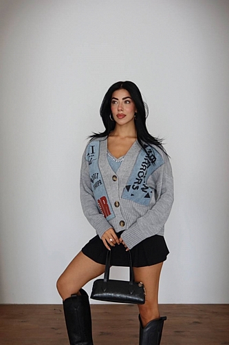 Σετ Ζακέτα Πλεκτή & Μπλούζα Τιράντα - Γκρι