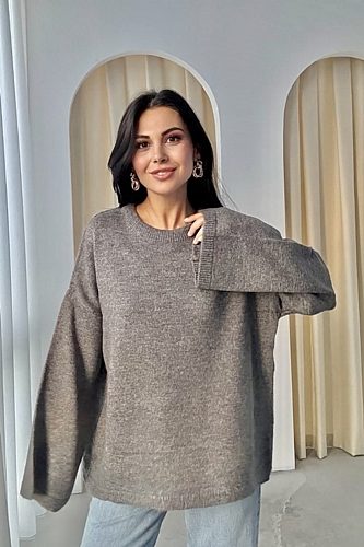 Μπλούζα Πλεκτή Μακρυμάνικη Oversize - Καφέ Πούρου