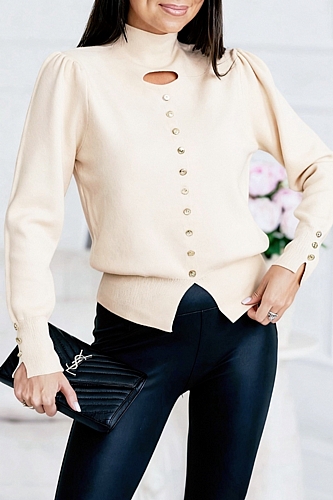 Μπλούζα Πλεκτή Ζιβάγκο Με Άνοιγμα & Κουμπιά - Μπεζ