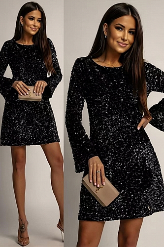 Φόρεμα Μακρυμάνικο Παγιέτα - Μαύρο