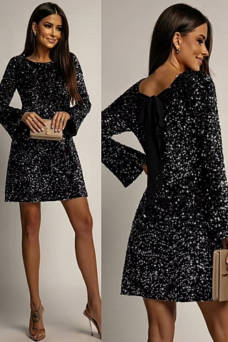 Φόρεμα Μακρυμάνικο Παγιέτα - Γκρι