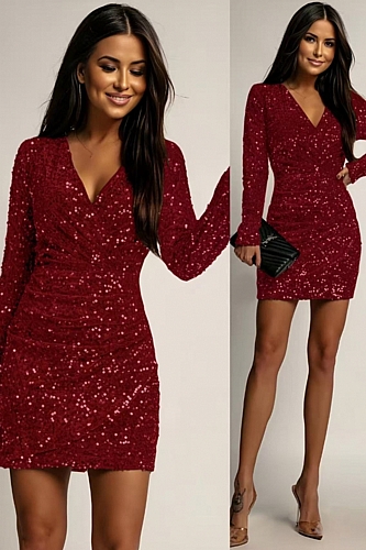 Φόρεμα Mini Κρουαζέ Παγέτα - Μπορντό